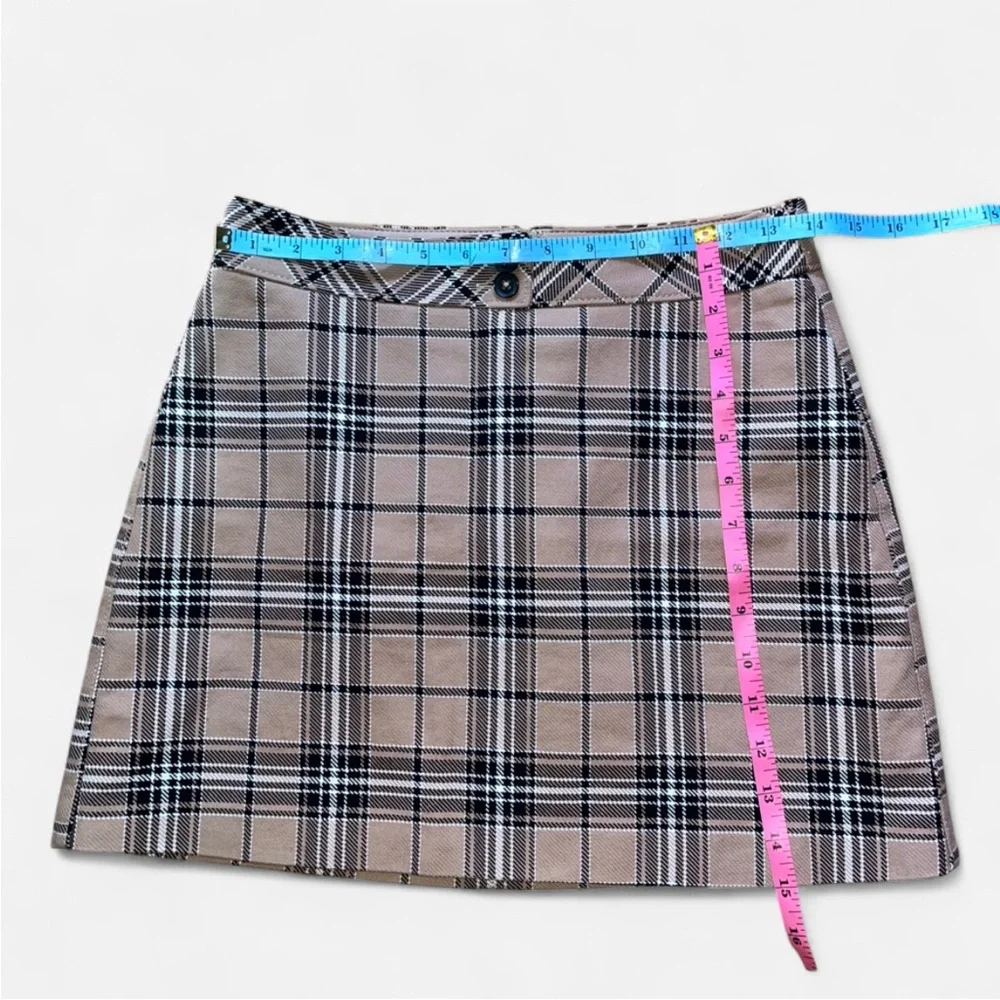 Express High Waisted Tan Plaid Preppy Mini Skirt Size 2